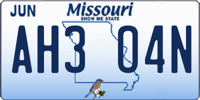 MO license plate AH3O4N