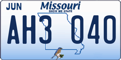 MO license plate AH3O4O