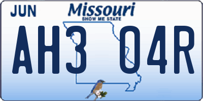 MO license plate AH3O4R