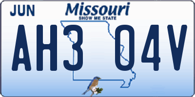 MO license plate AH3O4V