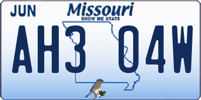 MO license plate AH3O4W