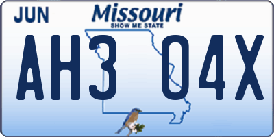 MO license plate AH3O4X