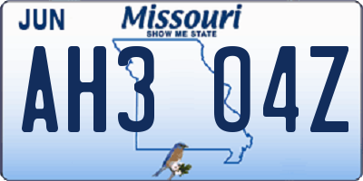 MO license plate AH3O4Z