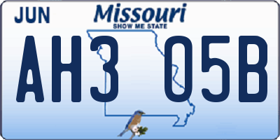 MO license plate AH3O5B