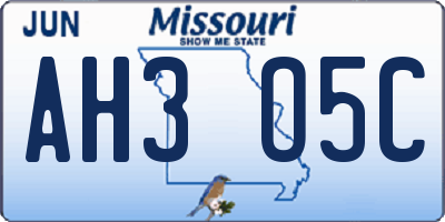 MO license plate AH3O5C