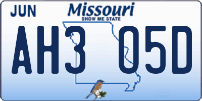 MO license plate AH3O5D