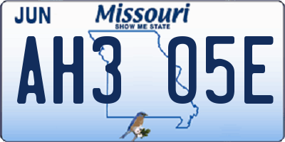 MO license plate AH3O5E
