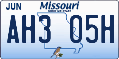 MO license plate AH3O5H