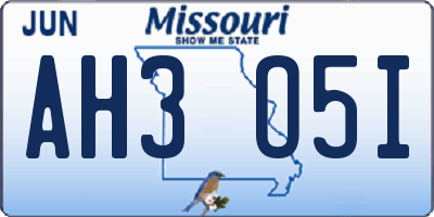 MO license plate AH3O5I