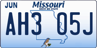 MO license plate AH3O5J