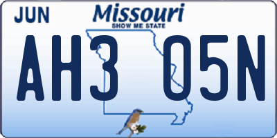 MO license plate AH3O5N