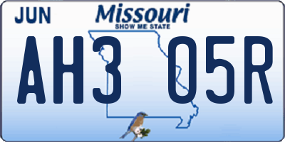 MO license plate AH3O5R