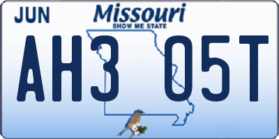 MO license plate AH3O5T