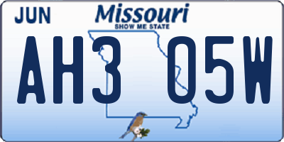 MO license plate AH3O5W