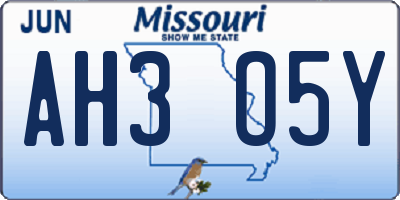 MO license plate AH3O5Y