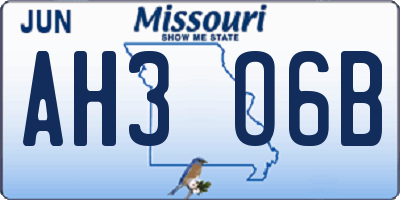 MO license plate AH3O6B