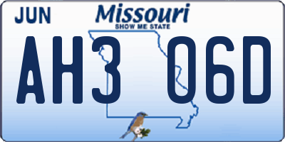 MO license plate AH3O6D