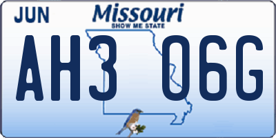 MO license plate AH3O6G