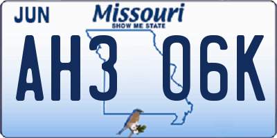 MO license plate AH3O6K