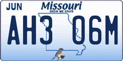 MO license plate AH3O6M