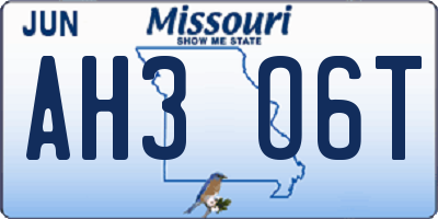 MO license plate AH3O6T