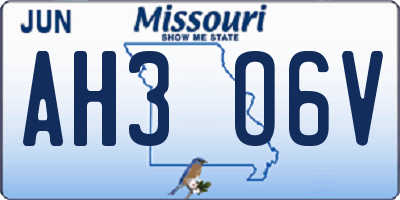 MO license plate AH3O6V