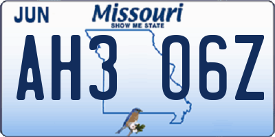 MO license plate AH3O6Z