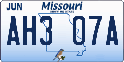MO license plate AH3O7A