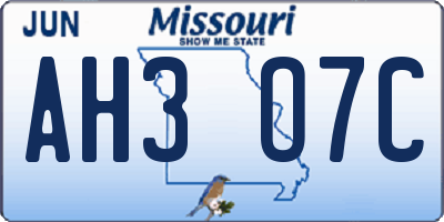 MO license plate AH3O7C