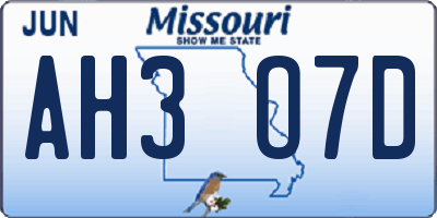 MO license plate AH3O7D