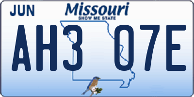 MO license plate AH3O7E