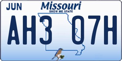 MO license plate AH3O7H