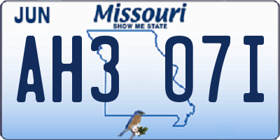 MO license plate AH3O7I