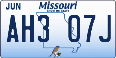 MO license plate AH3O7J