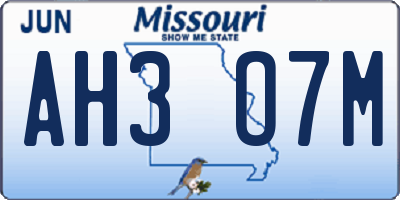 MO license plate AH3O7M