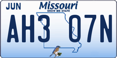 MO license plate AH3O7N