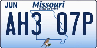 MO license plate AH3O7P