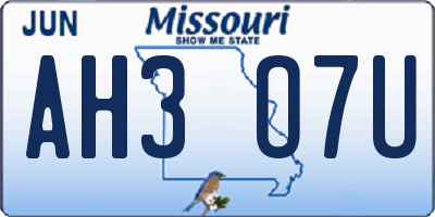 MO license plate AH3O7U