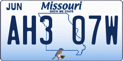 MO license plate AH3O7W