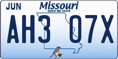 MO license plate AH3O7X