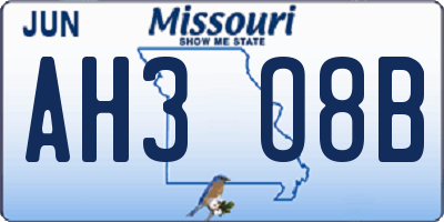 MO license plate AH3O8B