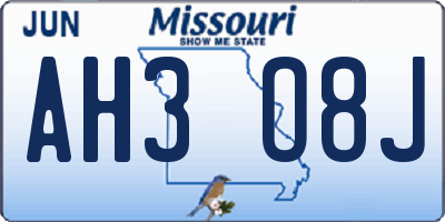 MO license plate AH3O8J