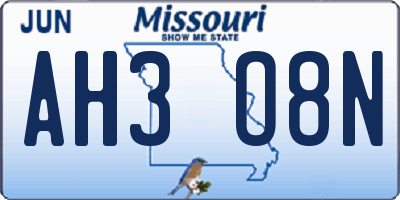 MO license plate AH3O8N