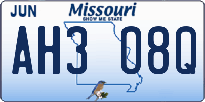 MO license plate AH3O8Q