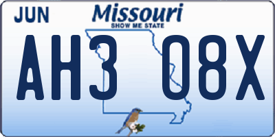 MO license plate AH3O8X