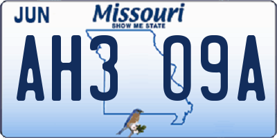 MO license plate AH3O9A