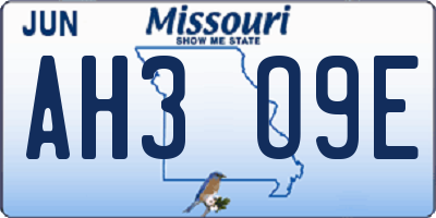 MO license plate AH3O9E