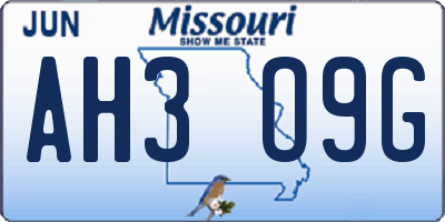 MO license plate AH3O9G