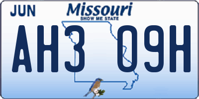 MO license plate AH3O9H