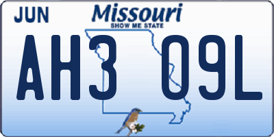MO license plate AH3O9L